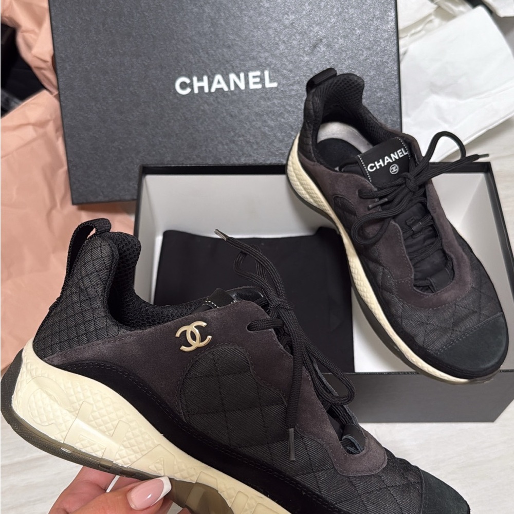 Chanel Black and Cream Sneakers